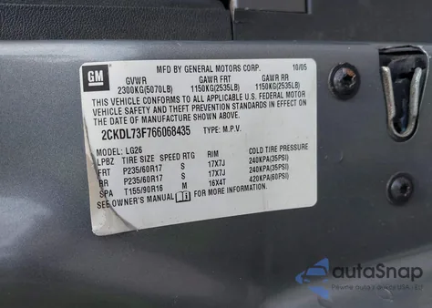 2006 Pontiac Torrent from USA, damaged, VIN 2CKDL73F766068435